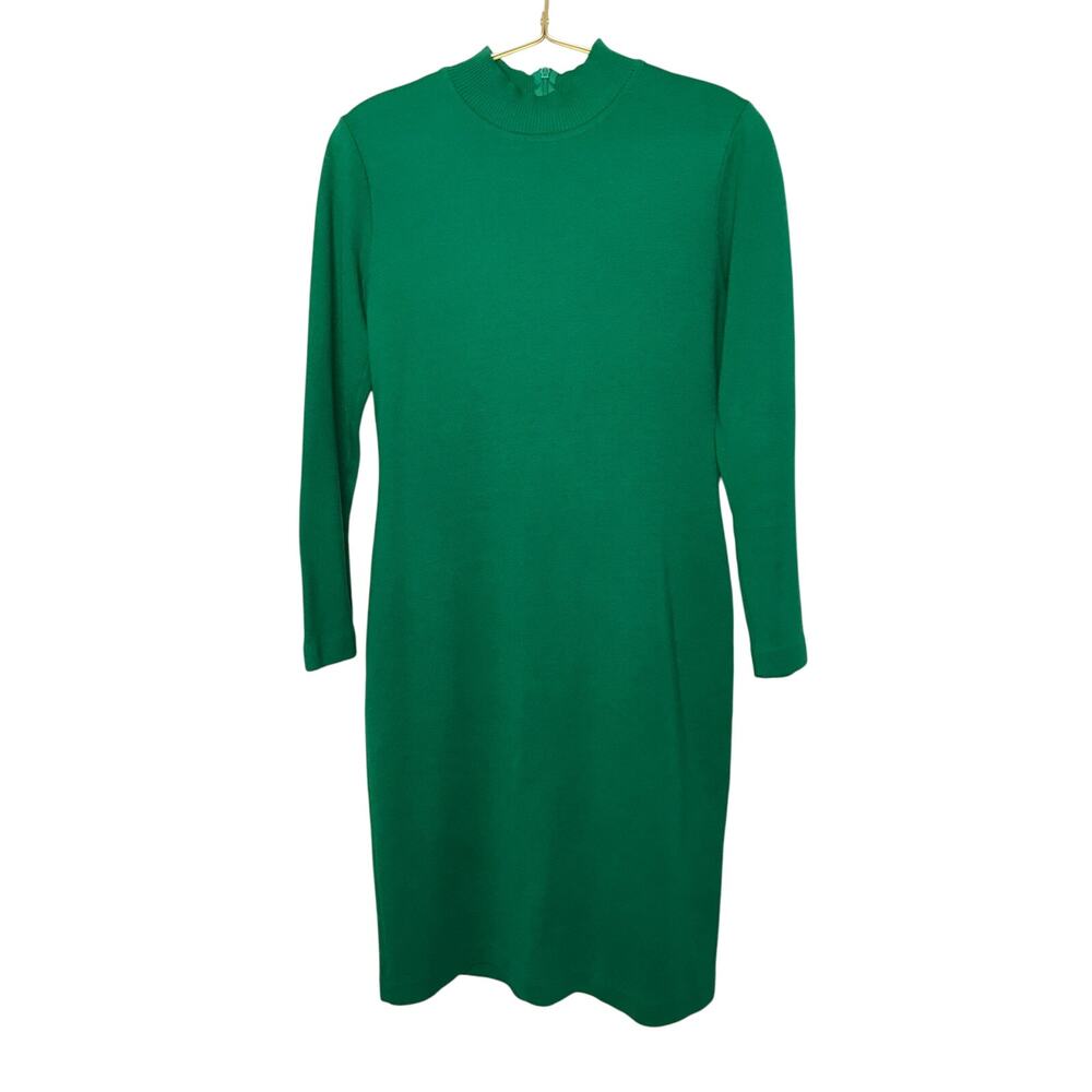 Howard Wolf Green Mock Neck Long Sleeve Sweater Dress M Vintage